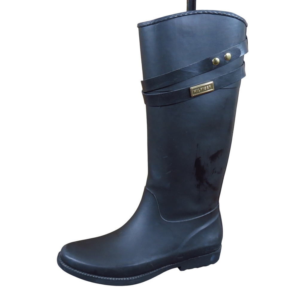 Tommy‎ Hilfiger Coree Women Rain Boot Size 8 Waterproof Outdoor Black Rubber